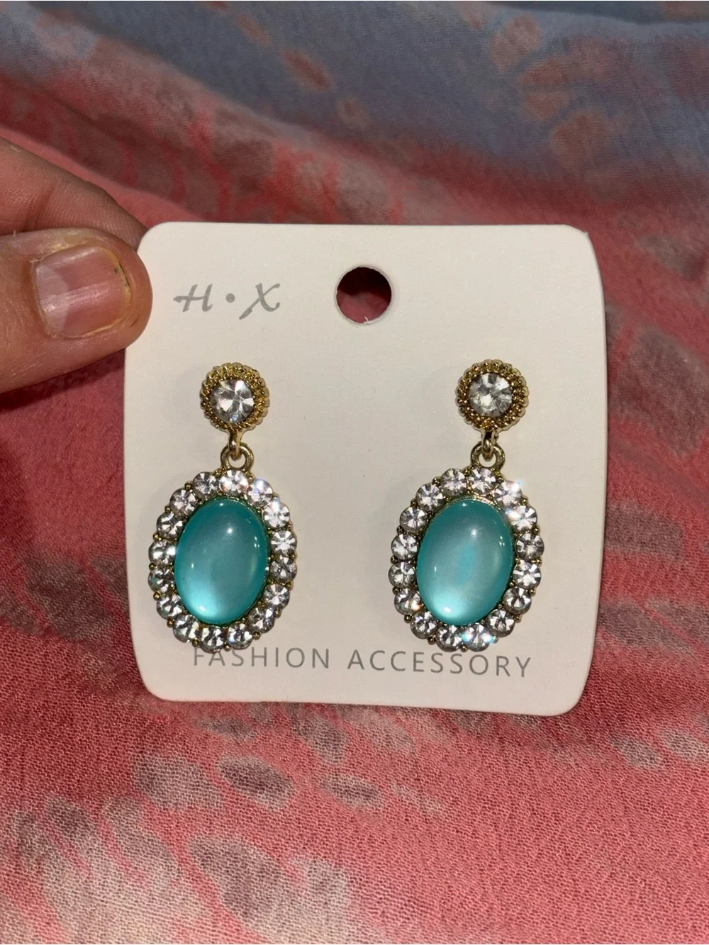 Turquoise Oval Crystal Drop Earrings - Fashion Accessory